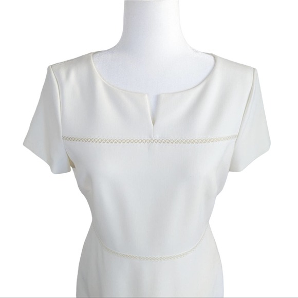 Halston Heritage White Ivory Knee Length Short Sleeve Sheath Dress Size 8 - Picture 8 of 11